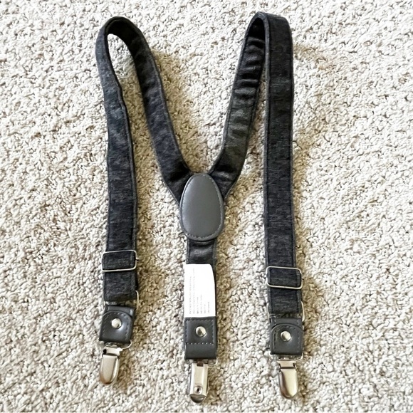 Boys Gray Suspenders Braces Velvet Feel Y-Back Preppy Wedding Silver Clip - Picture 1 of 8